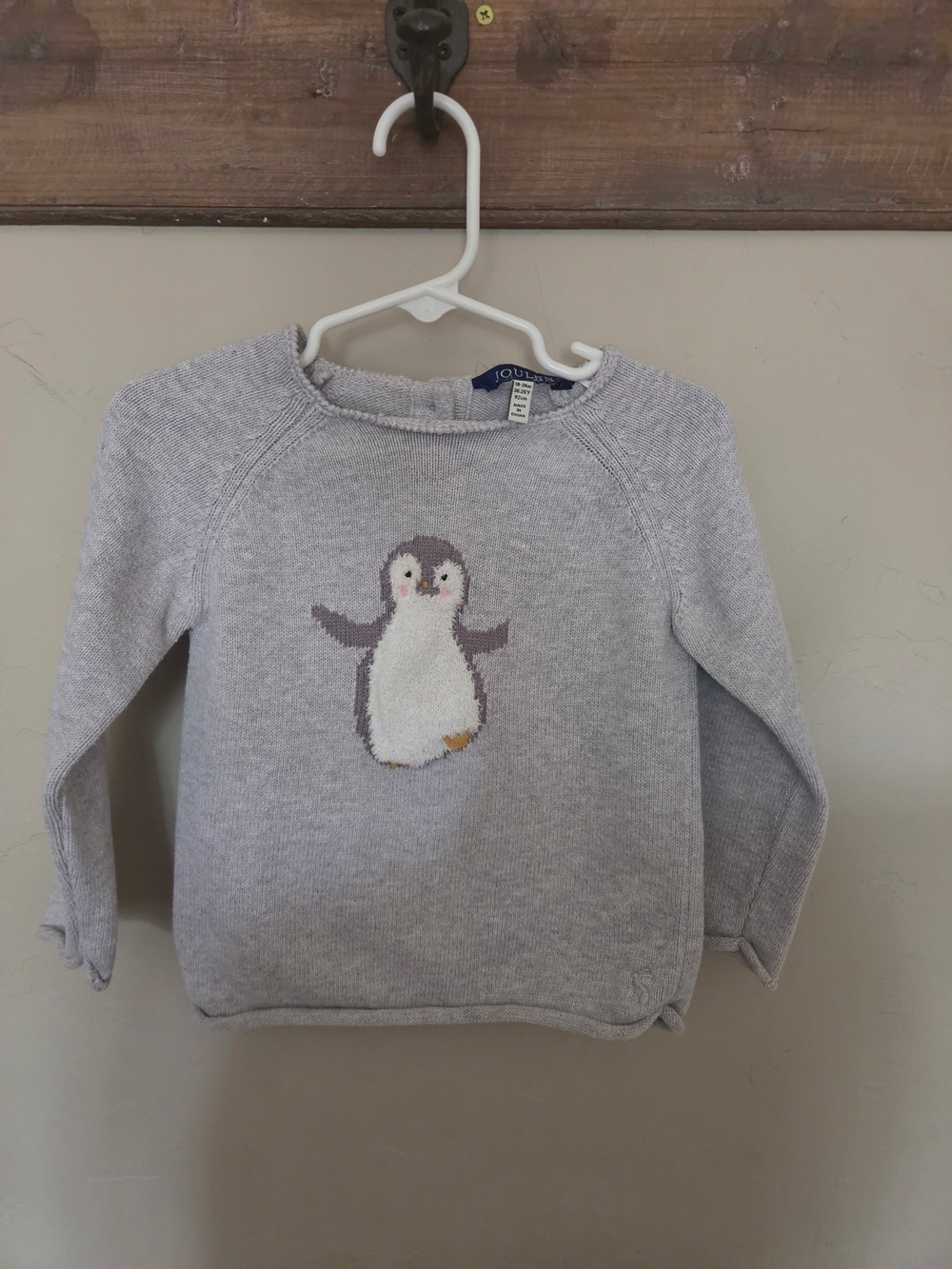 Joules Light Gray Girls' Penguin Knit Sweater